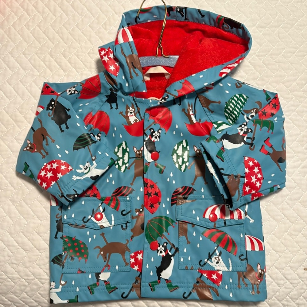 Hatley Kid’s Puppy Ménagerie Snap Front Hooded Raincoat Size 6-12 months